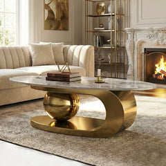 Coffee Table, Oval with Stainless Steel Base in Gold