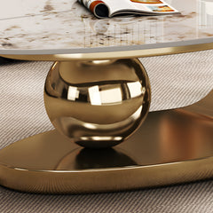Coffee Table, Oval with Stainless Steel Base in Gold