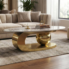 Coffee Table, Oval with Stainless Steel Base in Gold