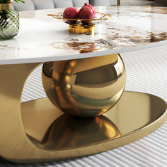 Coffee Table, Oval with Stainless Steel Base in Gold
