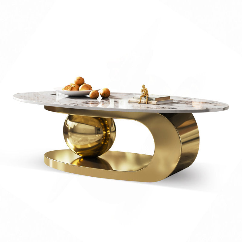 Coffee Table, Oval with Stainless Steel Base in Gold