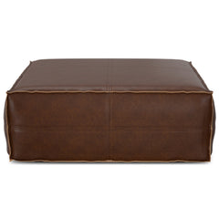 Coffee Table Pouf, 36 in Square with Distressed Dark Brown Faux Leather