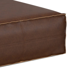 Coffee Table Pouf, 36 in Square with Distressed Dark Brown Faux Leather