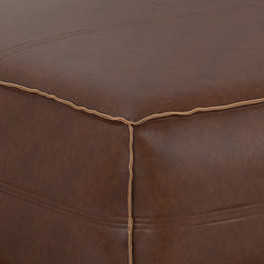 Coffee Table Pouf, 36 in Square with Distressed Dark Brown Faux Leather