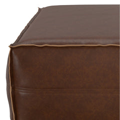 Coffee Table Pouf, 36 in Square with Distressed Dark Brown Faux Leather