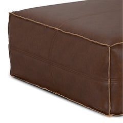 Coffee Table Pouf, 36 in Square with Distressed Dark Brown Faux Leather