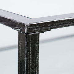 Coffee Table, Rectangular, Black Iron Frame with Clear Glass Shelves