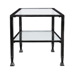 Coffee Table, Rectangular, Black Iron Frame with Clear Glass Shelves