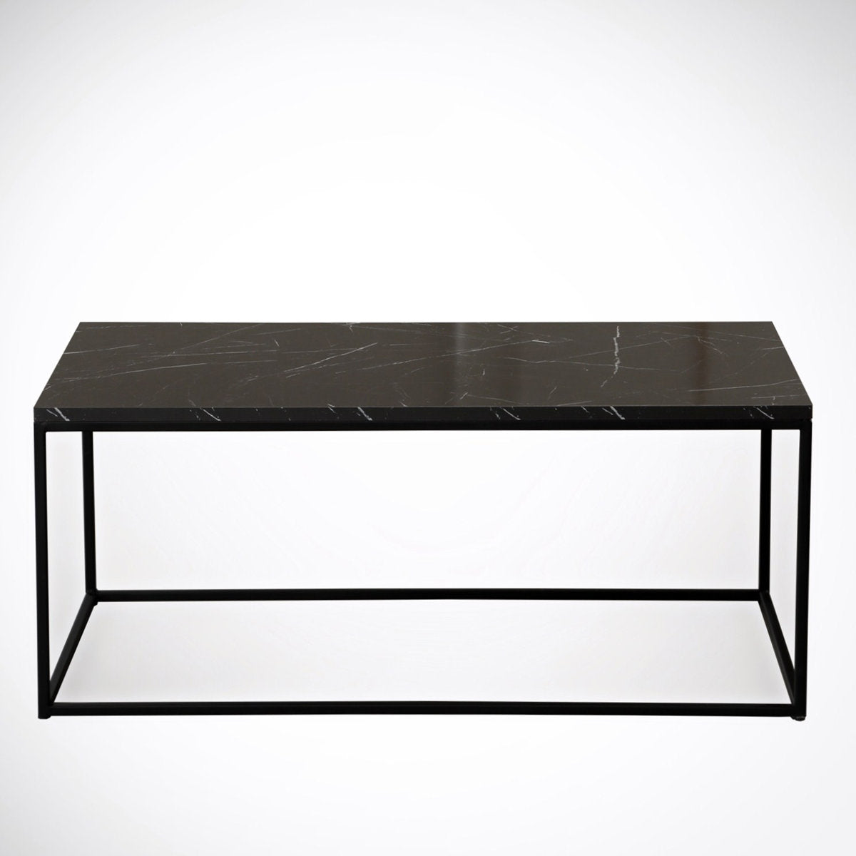 Coffee Table, Rectangular, Black Marble Pattern Top with Metal Legs