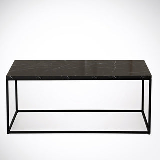 Coffee Table, Rectangular, Black Marble Pattern Top with Metal Legs