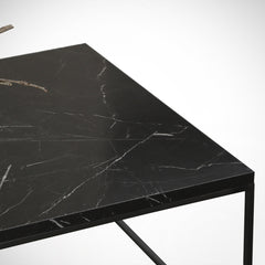 Coffee Table, Rectangular, Black Marble Pattern Top with Metal Legs