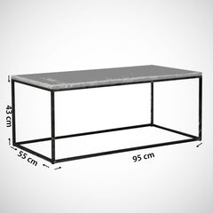 Coffee Table, Rectangular, Black Marble Pattern Top with Metal Legs