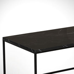 Coffee Table, Rectangular, Black Marble Pattern Top with Metal Legs