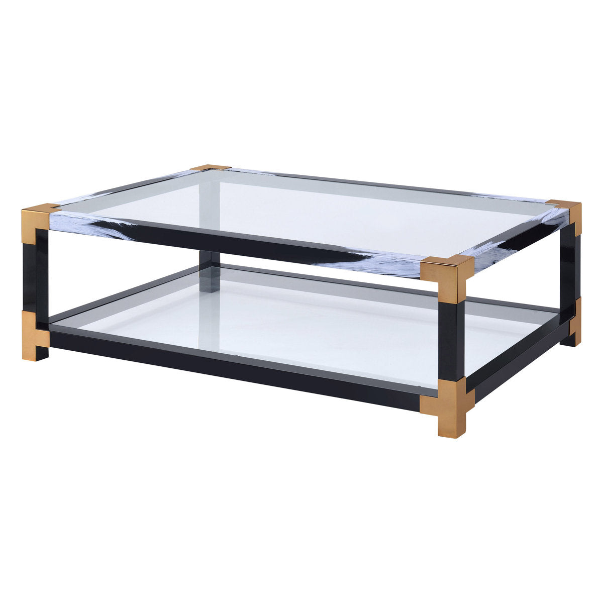 Coffee Table, Rectangular Tempered Glass with Metal Legs, Clear Top