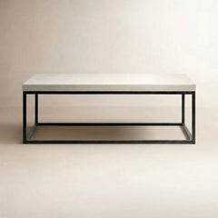 Coffee Table, Rectangular, White Wash Laminate Top with Black Iron Base