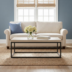Coffee Table, Rectangular, White Wash Laminate Top with Black Iron Base