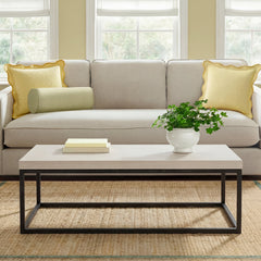 Coffee Table, Rectangular, White Wash Laminate Top with Black Iron Base