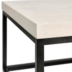 Coffee Table, Rectangular, White Wash Laminate Top with Black Iron Base