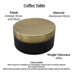 Coffee Table, Round Aluminum with Antique Brass and Black Finish