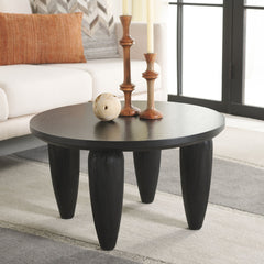 Coffee Table, Round, Black with Manufactured and Solid Wood