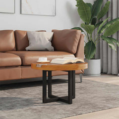 Coffee Table, Round, Brown Solid Wood and Resin with Black Base