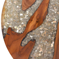 Coffee Table, Round, Brown Solid Wood and Resin with Black Base