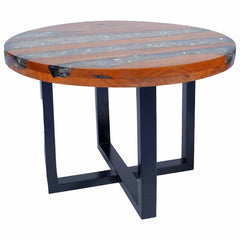 Coffee Table, Round, Brown Solid Wood and Resin with Black Base