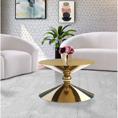 Coffee Table, Round Gold Steel Top with Metal Pedestal Base