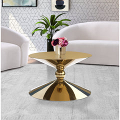 Coffee Table, Round Gold Steel Top with Metal Pedestal Base