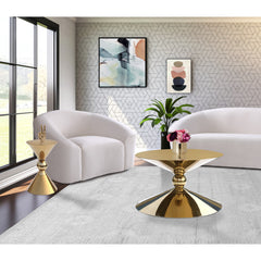 Coffee Table, Round Gold Steel Top with Metal Pedestal Base