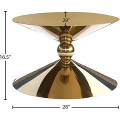 Coffee Table, Round Gold Steel Top with Metal Pedestal Base
