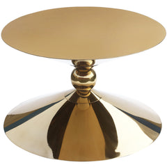 Coffee Table, Round Gold Steel Top with Metal Pedestal Base