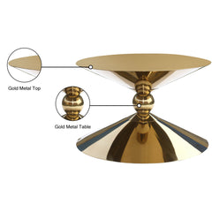 Coffee Table, Round Gold Steel Top with Metal Pedestal Base