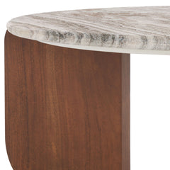 Coffee Table, Round Gray Marble Top, Walnut Solid Wood Base