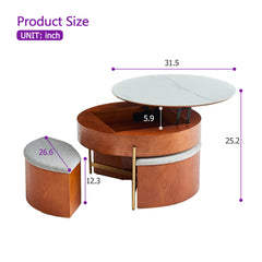Coffee Table, Round Lift-Top with Storage, White Top, Gold Base