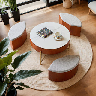 Coffee Table, Round Lift-Top with Storage, White Top, Gold Base