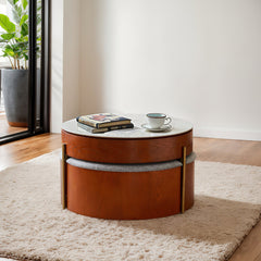 Coffee Table, Round Lift-Top with Storage, White Top, Gold Base