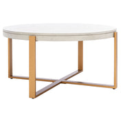 Coffee Table, Round Manufactured Wood Top, Iron Base, White/Gold