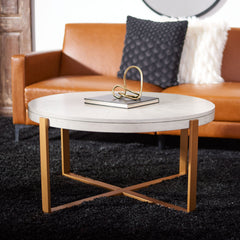 Coffee Table, Round Manufactured Wood Top, Iron Base, White/Gold