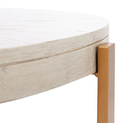 Coffee Table, Round Manufactured Wood Top, Iron Base, White/Gold