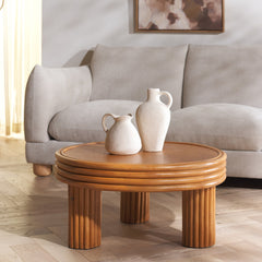 Coffee Table, Round, Natural Rattan with Wooden Top