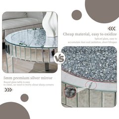 Coffee Table, Round, Silver Mirrored Glass with Crushed Diamond Inlay