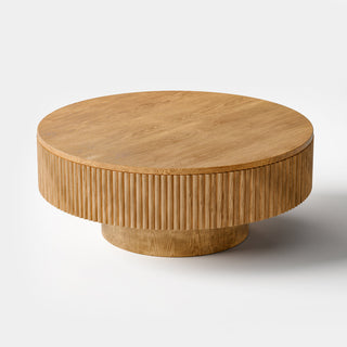 Coffee Table, Round Solid Ash and Oak with Fluted Pedestal, Natural
