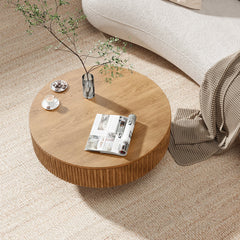 Coffee Table, Round Solid Ash and Oak with Fluted Pedestal, Natural