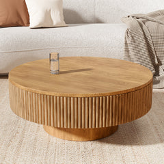 Coffee Table, Round Solid Ash and Oak with Fluted Pedestal, Natural