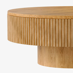 Coffee Table, Round Solid Ash and Oak with Fluted Pedestal, Natural