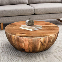 Coffee Table, Round Solid Mango Wood in Dark Brown