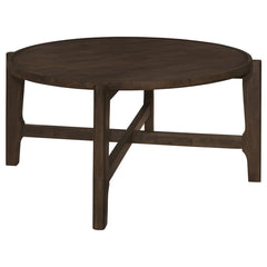 Coffee Table, Round Solid Rubberwood with Brown Finish