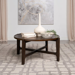Coffee Table, Round Solid Rubberwood with Brown Finish