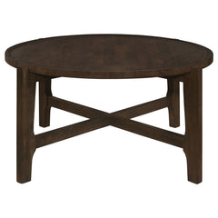 Coffee Table, Round Solid Rubberwood with Brown Finish
